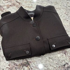 Talbots women’s mandarin collar brown stretch fabric jacket/blazer wool size 8